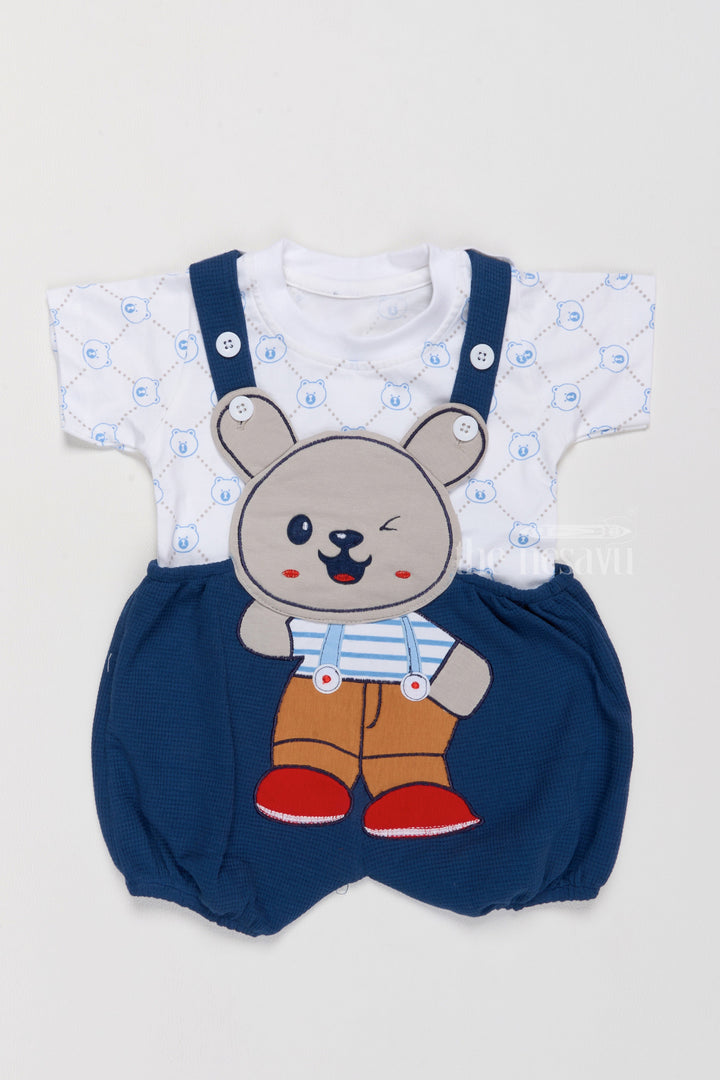 The Nesavu Baby Casual Sets Infant Beach Clothes with Bunny Applique and Playful Blue Suspender Shorts Nesavu 14 (6M) / Blue BCS197A-14 Nesavu Infant Beach Clothes Bunny Applique Blue Suspender Shorts