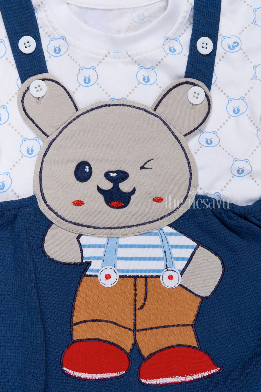 The Nesavu Baby Casual Sets Infant Beach Clothes with Bunny Applique and Playful Blue Suspender Shorts Nesavu Nesavu Infant Beach Clothes Bunny Applique Blue Suspender Shorts