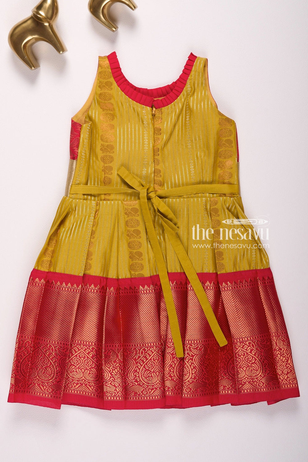 The Nesavu Girls Kanchi Silk Frock Infant Kanchivaram Silk Frock for Girls Perfect for Namakarana Nesavu Infant Kanchivaram Silk Frock for Girls - Ideal for Namakarana
