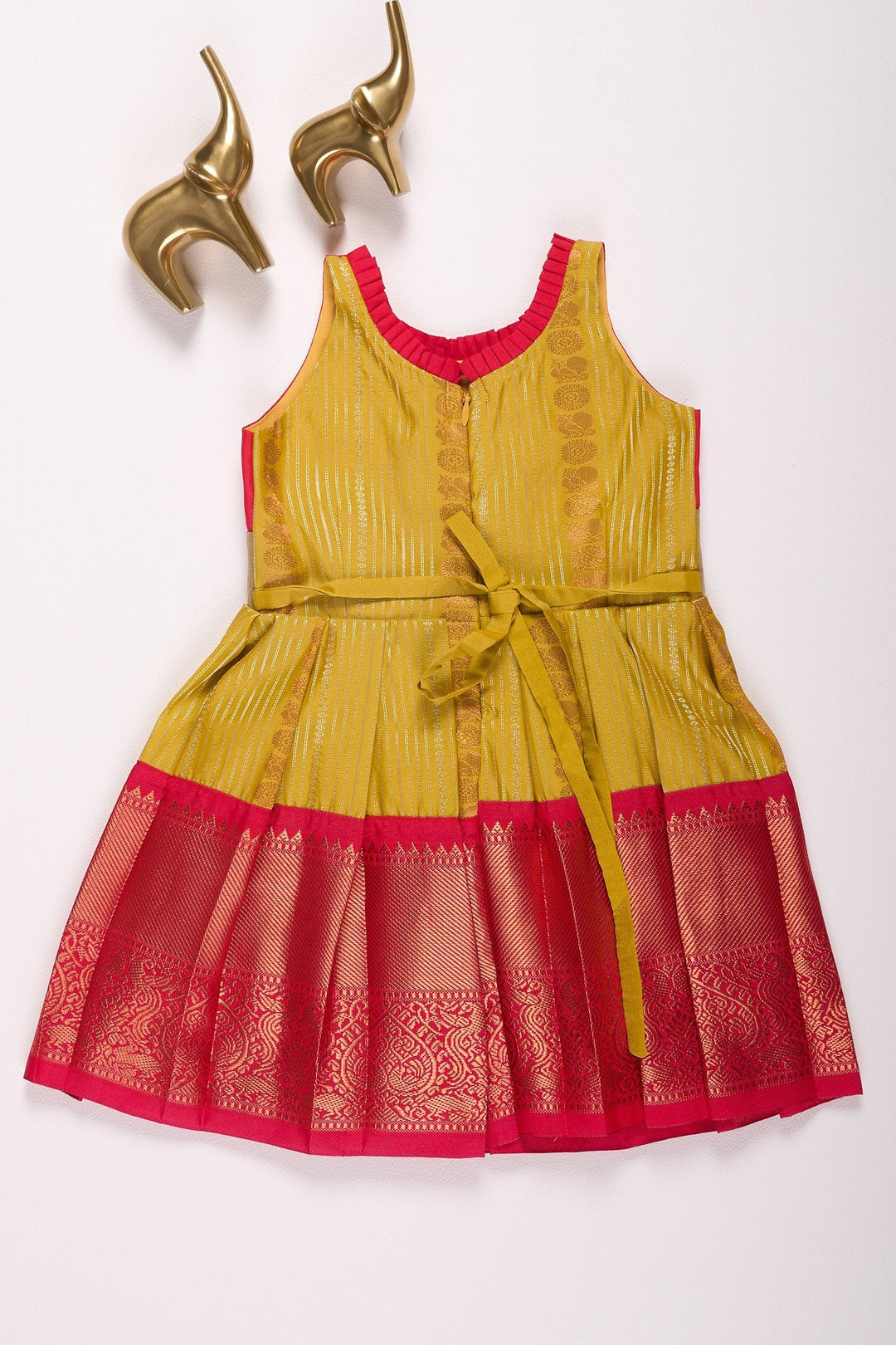 The Nesavu Girls Kanchi Silk Frock Infant Kanchivaram Silk Frock for Girls Perfect for Namakarana Nesavu Infant Kanchivaram Silk Frock for Girls - Ideal for Namakarana
