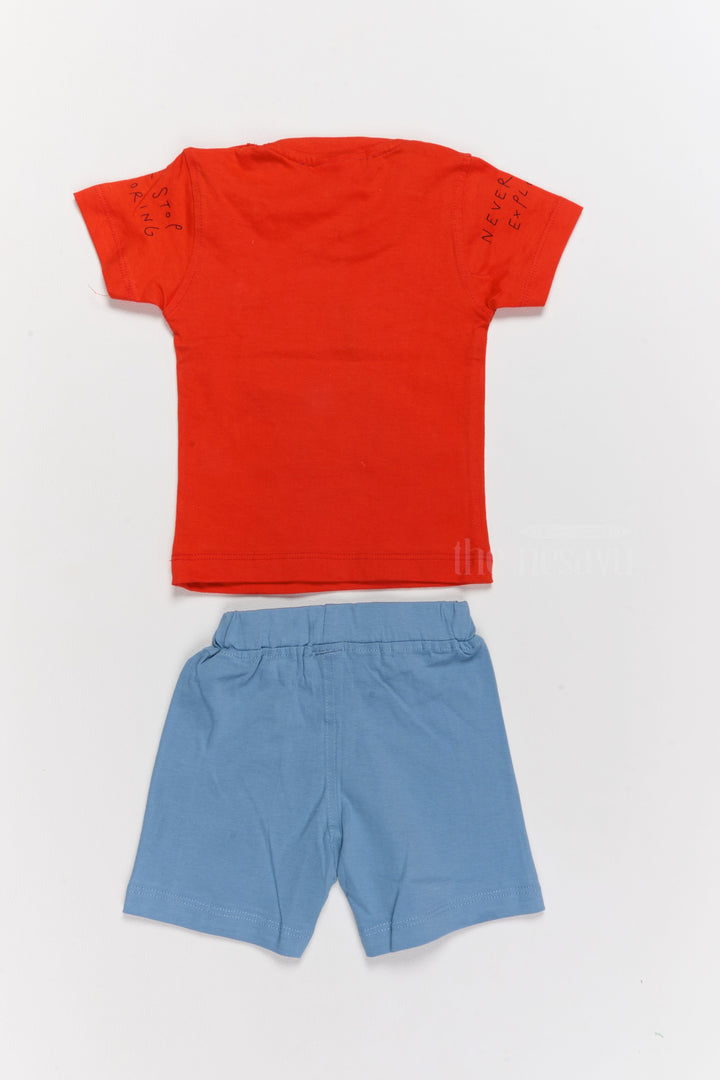 The Nesavu Baby Casual Sets Infant Western Wear Cotton Red T-Shirt with Fun Print and Blue Shorts Nesavu Nesavu Infant Western Wear Cotton Red T-Shirt Blue Shorts Set