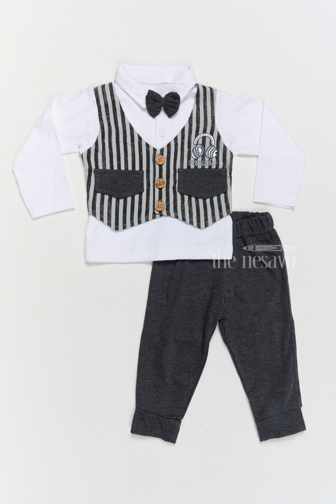 The Nesavu Baby Casual Sets Infant Winter Outfits Cotton Two-Piece Set with Striped Vest and Black Pants Nesavu 10 (NB) / Multicolor BCS181A-10 Nesavu Infant Winter Outfits Cotton Two-Piece Set Striped Vest Black Pants