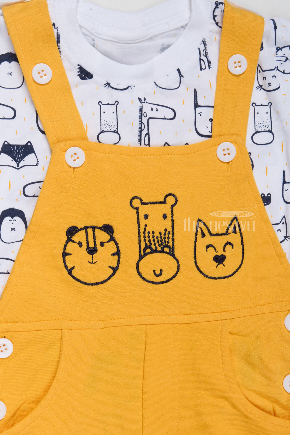 The Nesavu Baby Casual Sets Infant Yellow Easter Dress Animal Applique Dungaree with Printed T-Shirt Nesavu Nesavu Infant Yellow Easter Dress Animal Applique Dungaree Printed T-Shirt