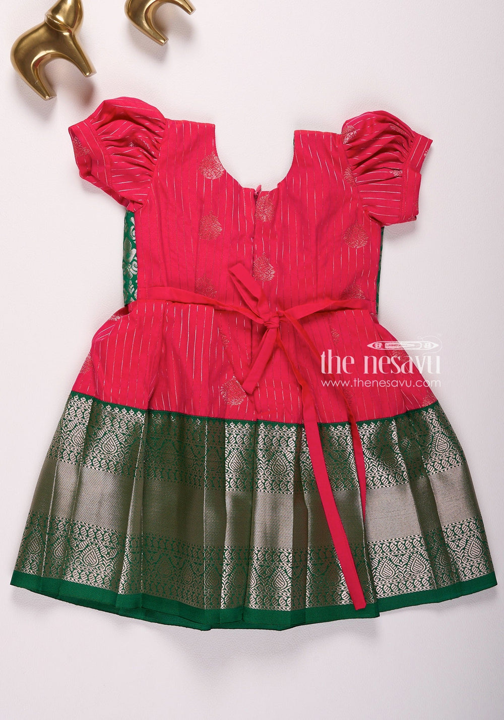 The Nesavu Girls Kanchi Silk Frock Infants Kanchivaram Silk Frock for Girls Suitable for Navratri Nesavu Infants Kanchivaram Silk Frock for Girls - Ideal for Navratri