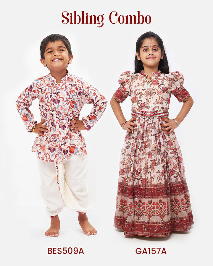 The Nesavu Boys Dothi Set Kalamkari Printed Kurta with Dhoti Set for Boys - Celebrate Ugadi and Tamil New Year in Style Nesavu Buy Kalamkari Dhoti Kurta for Boys Online | Designer Festive Panchagajam Set | The Nesavu