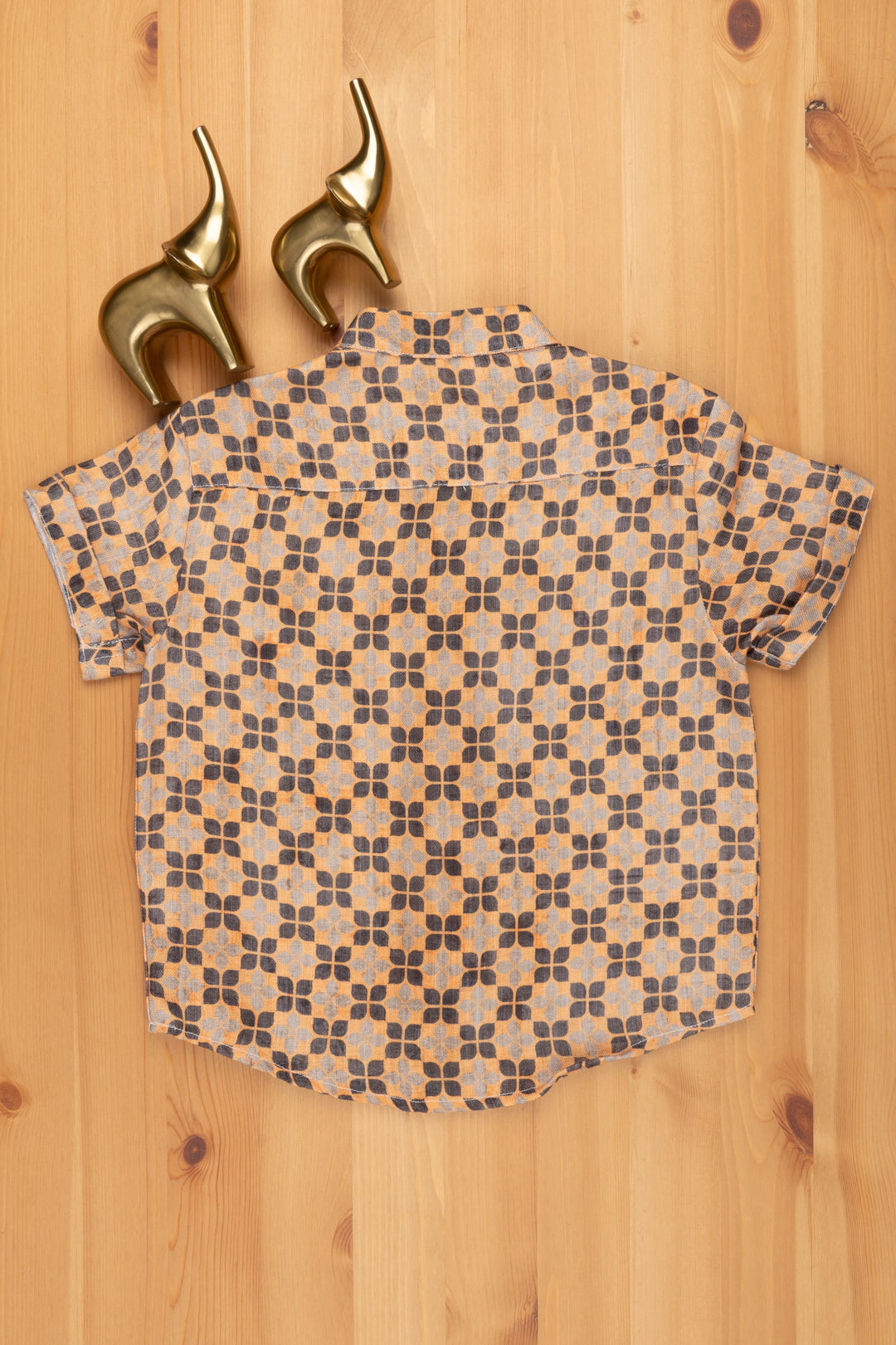 The Nesavu Boys Linen Shirt Karaikudi Chettinad Tile Inspires Print Boys Linen Shirt for a Free-Spirited Look Nesavu Tile-Inspired Printed Boys Linen Shirt | Kids Printed Shirt | The Nesavu