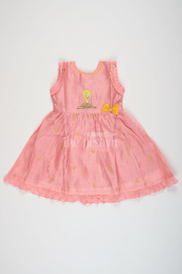 The Nesavu Girls Cotton Frock Ladies Frock Cotton with Embroidered Bird Motif in Chanderi Silk, Perfect for Birthday Parties and Playdates Nesavu Charming Ladies Frock Cotton Bird Embroidery Chanderi Silk Nesavu Ideal Birthday Parties Playdates