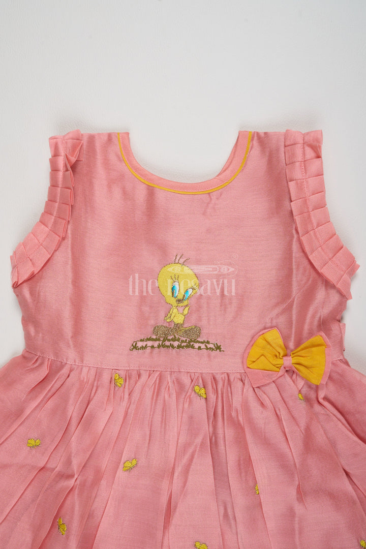 The Nesavu Girls Cotton Frock Ladies Frock Cotton with Embroidered Bird Motif in Chanderi Silk, Perfect for Birthday Parties and Playdates Nesavu Charming Ladies Frock Cotton Bird Embroidery Chanderi Silk Nesavu Ideal Birthday Parties Playdates