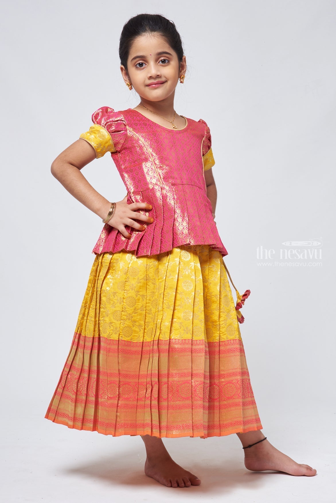 Kids Red Off White Aari Work Traditional Pattu Pavadai PPP1174 – Prince N  Princess