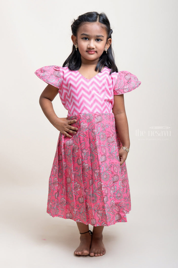 The Nesavu Girls Cotton Frock Latest Design Pink Cotton Frock For Girls With Cap Sleeves Nesavu 16 (1Y) / Pink / Cotton GFC976D Cap Sleeves Cotton Frocks| Best Design Dresses| The Nesavu