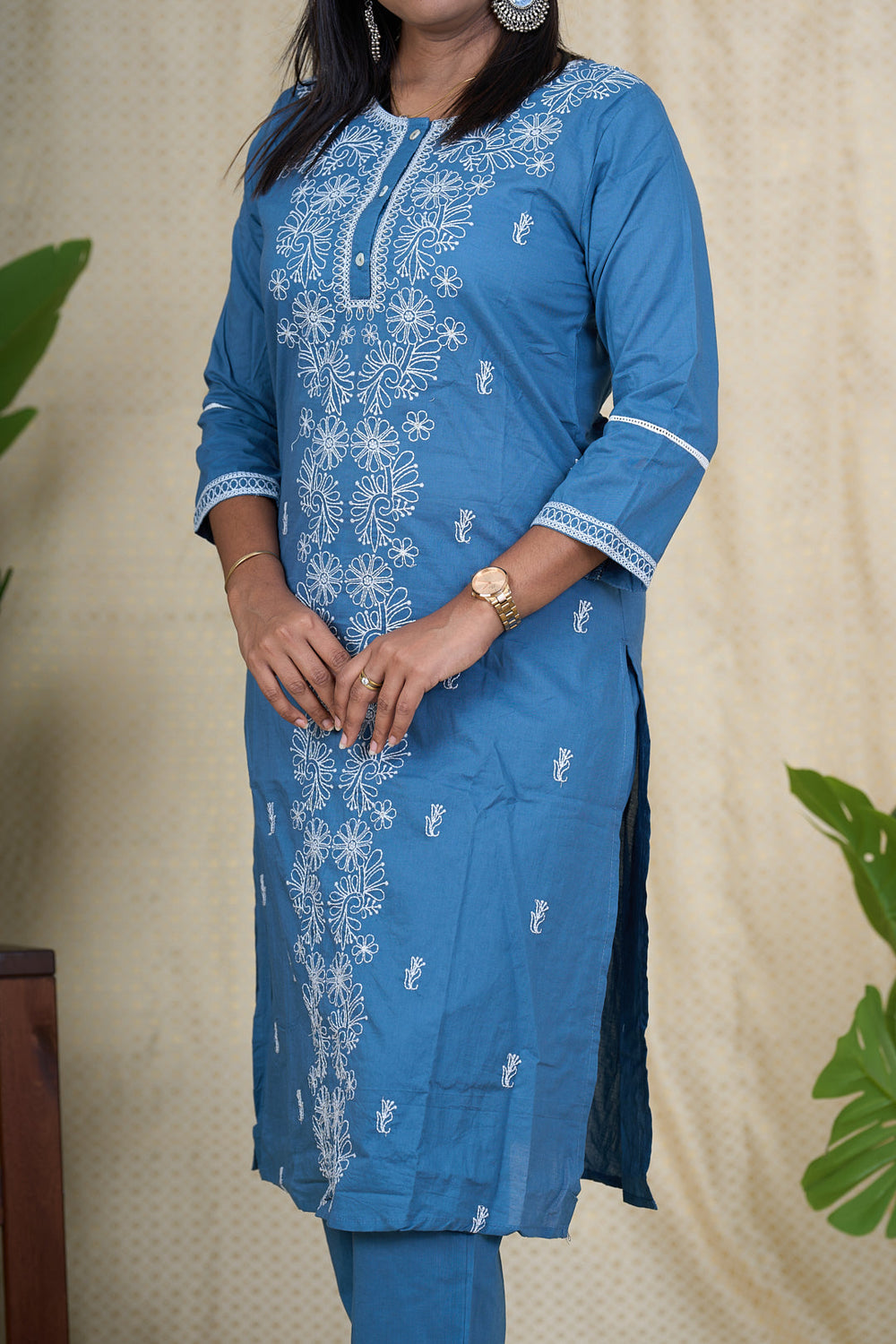 The Nesavu Womens Co-Ord Sets Latest Dresses for Ladies - Blue Cotton Coord Set Nesavu