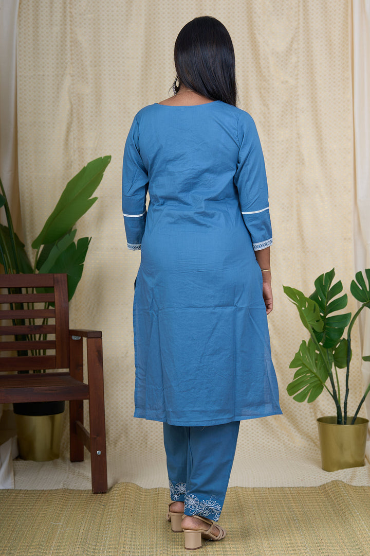 The Nesavu Womens Co-Ord Sets Latest Dresses for Ladies - Blue Cotton Coord Set Nesavu