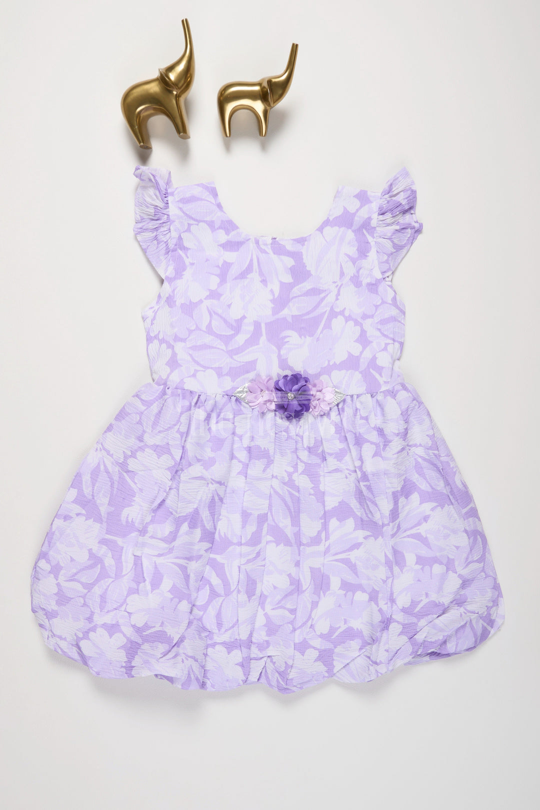 The Nesavu Girls Fancy Frock Lavender Blended Cotton Girls Fancy Frock with Floral Print and Ruffle Sleeves Nesavu 20 (3Y) / Lavender GFC1433B-20 Nesavu Lavender Floral Girls Fancy Frock Ruffle Sleeves Outdoor Gatherings