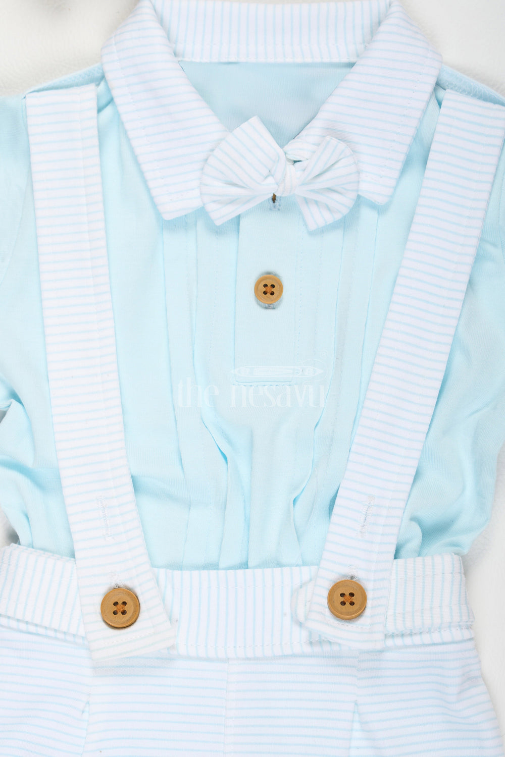 The Nesavu Baby Dungarees Light Blue Baby Suspender Set with Bow Tie and Striped Shorts for Baby Nesavu Light Blue Baby Suspender Set Bow Tie Striped Shorts Nesavu Formal Baby Outfit