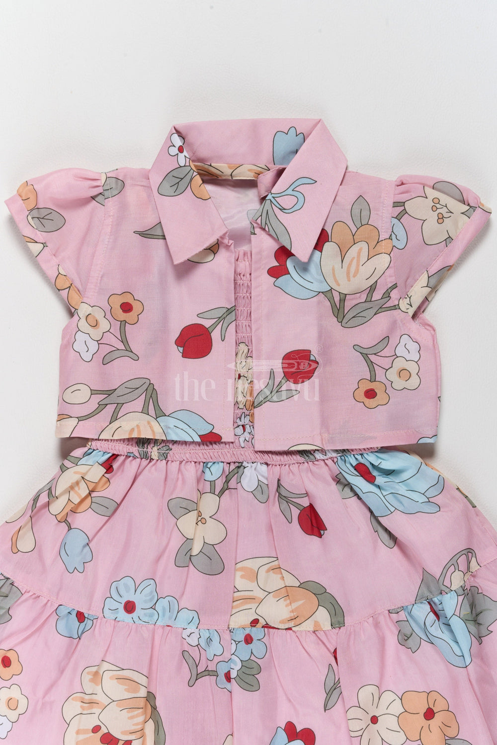 The Nesavu Girls Fancy Frock Lovely Girls Jacket Ethnic Dress with Pink Floral Patterns and Detachable Jacket Nesavu Nesavu Lovely Pink Floral Jacket Ethnic Dress Detachable Layer Girls