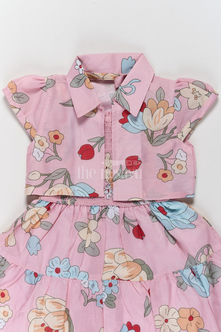 The Nesavu Girls Fancy Frock Lovely Girls Jacket Ethnic Dress with Pink Floral Patterns and Detachable Jacket Nesavu Nesavu Lovely Pink Floral Jacket Ethnic Dress Detachable Layer Girls