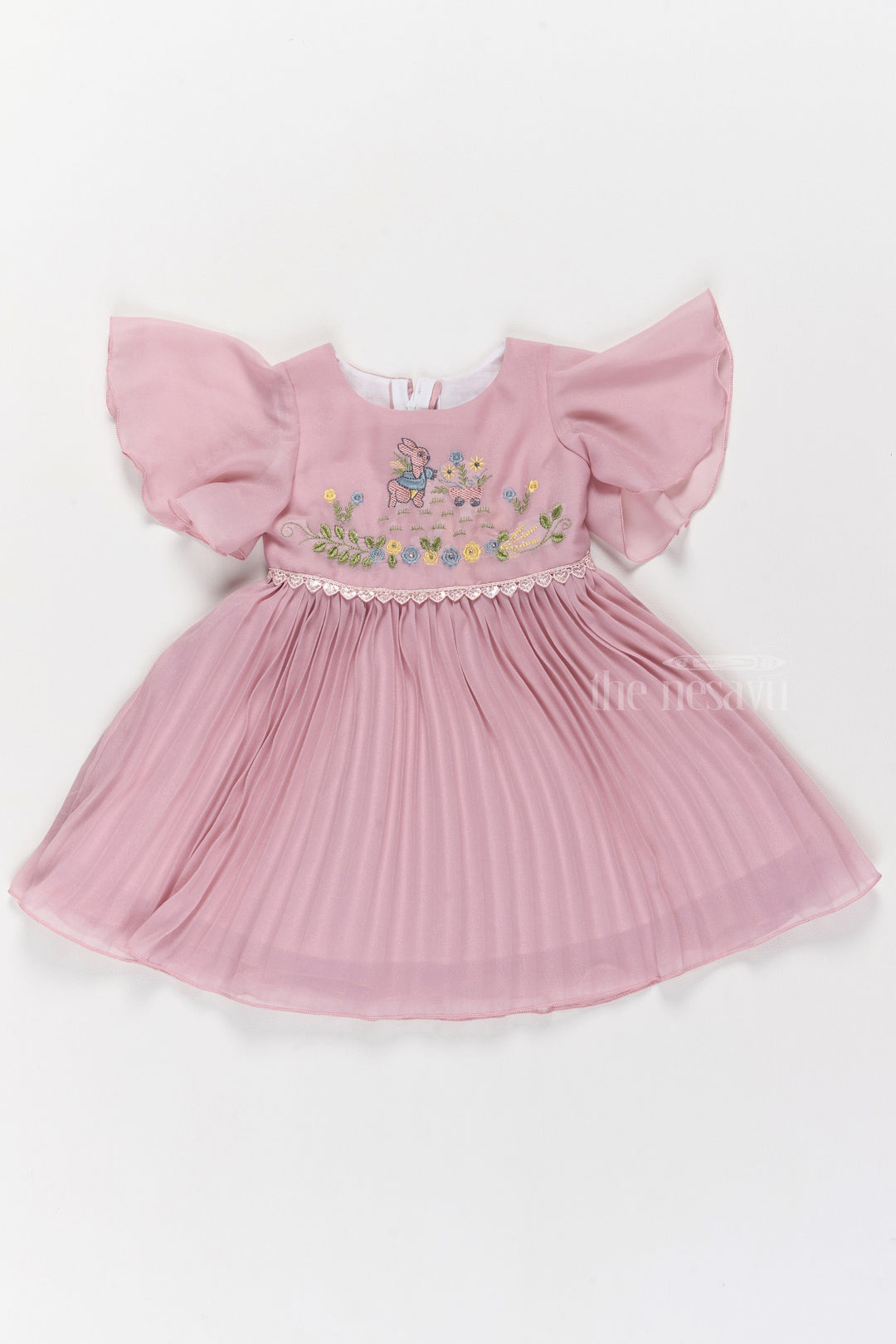 The Nesavu Girls Fancy Frock Lovely Pink Fancy Party Wear Dress for Girls with Delicate Embroidery and Puff Sleeves Nesavu 16 (1Y) / Pink GFC1510B-16 Pink Fancy Party Wear Dress Girls Puff Sleeves Embroidery Nesavu