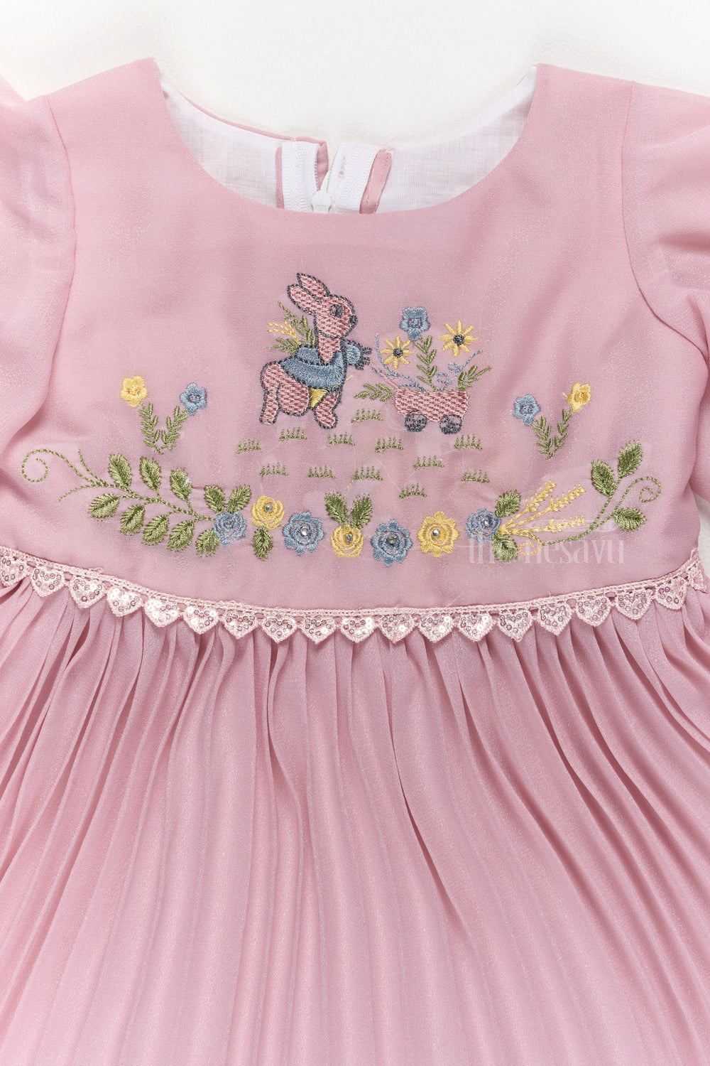 The Nesavu Girls Fancy Frock Lovely Pink Fancy Party Wear Dress for Girls with Delicate Embroidery and Puff Sleeves Nesavu Pink Fancy Party Wear Dress Girls Puff Sleeves Embroidery Nesavu