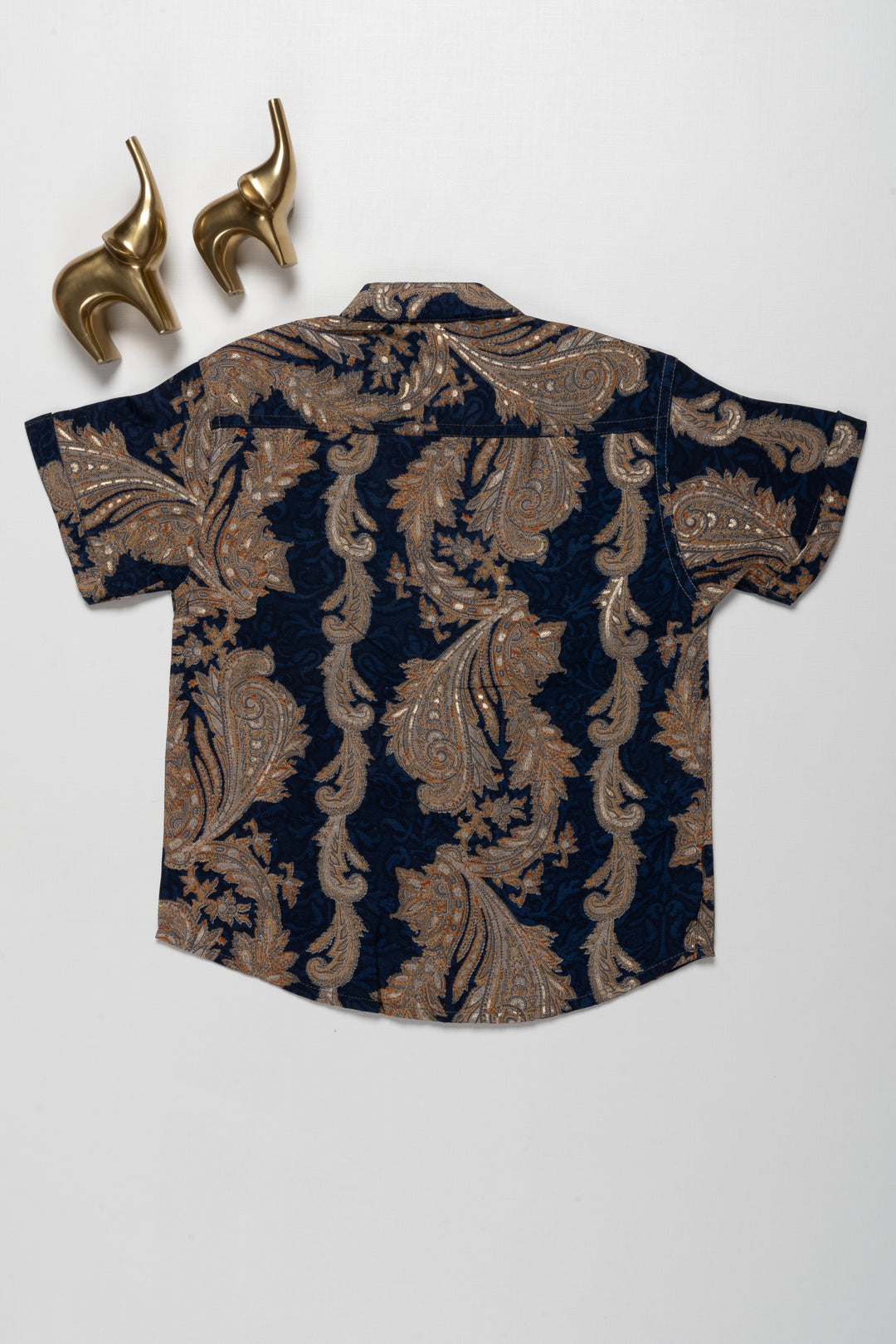 The Nesavu Boys Cotton Shirt Luxurious Boys Chanderi Shirt with Gold and Navy Baroque Design - Perfect for Special Events Nesavu Luxurious Boys Chanderi Shirt with Gold and Navy Baroque Design | Perfect for Special Events | The Nesavu