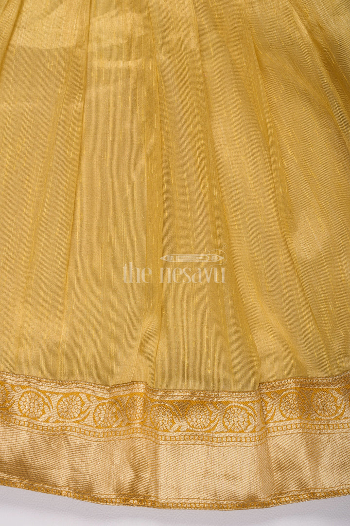 The Nesavu Girls Silk Gown Luxurious Diwali Gown for Women in Gold Tissue Fabric with Floral Embroidery Nesavu Nesavu Luxurious Diwali Gown Women Gold Tissue Floral Embroidery  Perfect Festive Celebrations Weddings