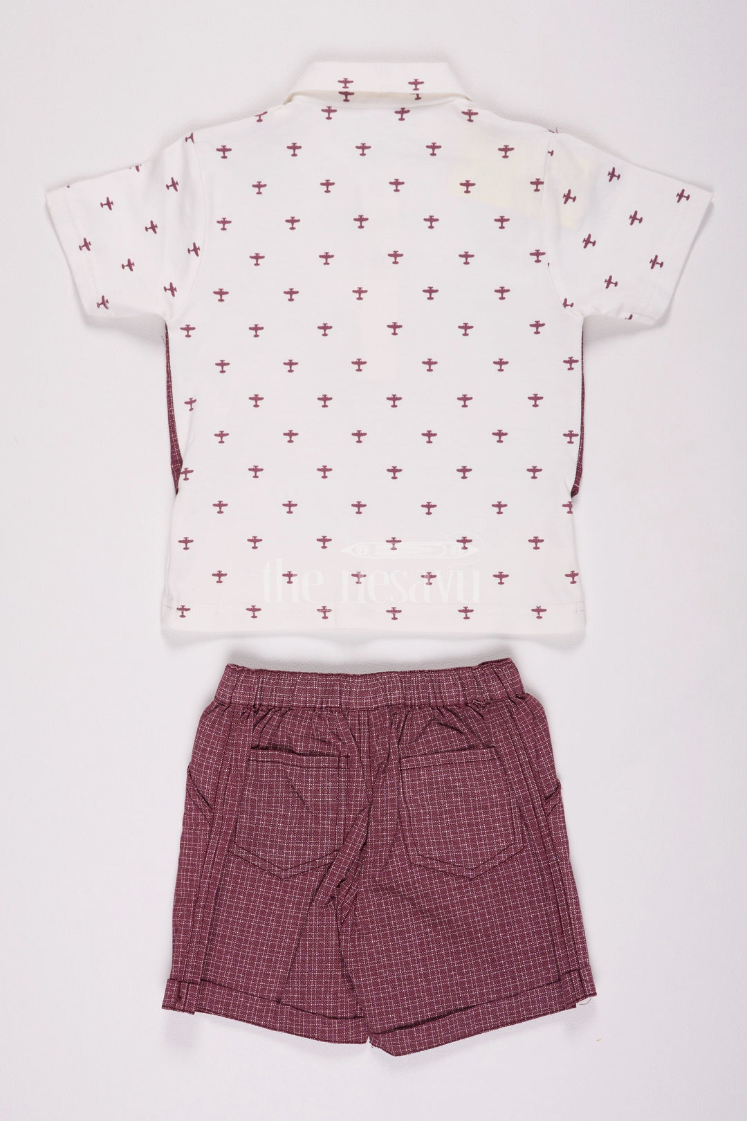 The Nesavu Boys Casual Set Magenta Boys Waistcoat Set with Checked Shorts Nesavu Magenta Boys' Waistcoat Set with Checked Shorts - Nesavu