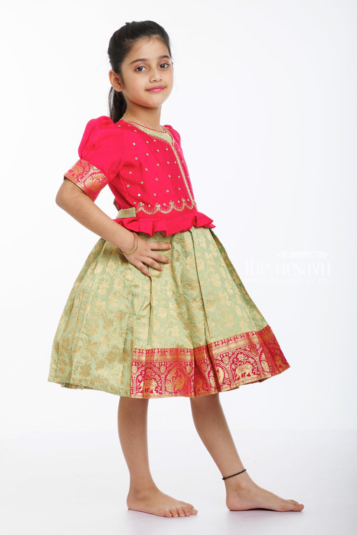 The Nesavu Silk Party Frock Majestic Magenta Banarasi Pattu Frock for Little Fashionistas Nesavu Buy Magenta Banarasi Pattu Frock for Girls | Traditional & Trendy | The Nesavu