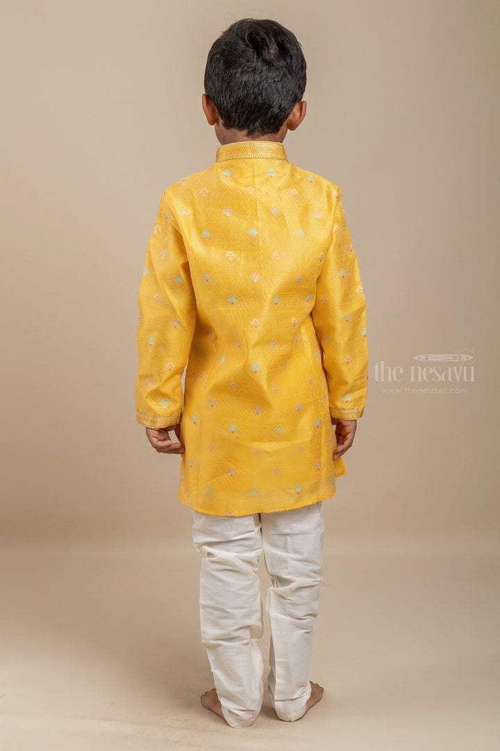 The Nesavu Ethnic Sets Mango Mood - Sweet Yellow Designer Print Kurta With White Adjustable Pants psr silks Nesavu