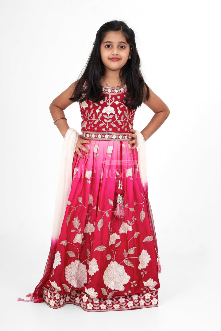 The Nesavu Girls Lehenga Choli Maroon Chinon Silk Girls Lehenga Choli with Designer Thread Embroidery for Festive and Wedding Celebrations Nesavu 24 (5Y) / Maroon GL540A-24 Nesavu Maroon Chinon Silk Girls Lehenga Choli Designer Embroidery Perfect Weddings Festive Events