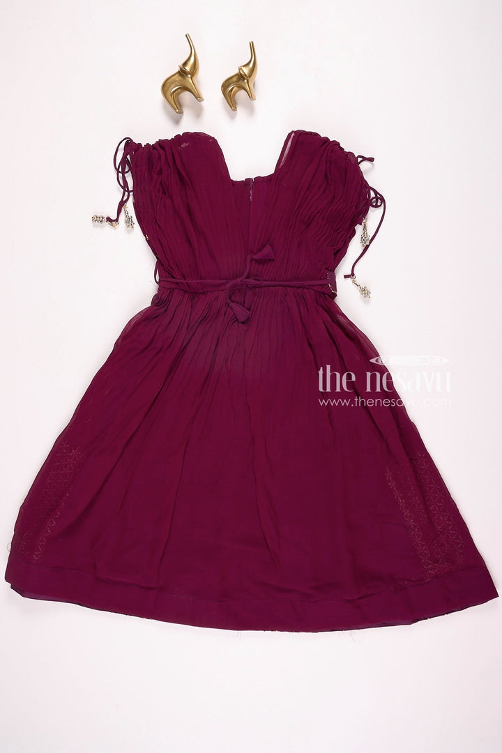 The Nesavu Girls Party Gown Maroon Georgette Embroidered Party Gown for Girls Nesavu Maroon Georgette Embroidered Party Gown for Girls - Elegant & Stylish