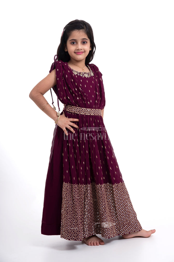 The Nesavu Girls Party Gown Maroon Georgette Embroidered Party Gown for Girls Nesavu Maroon Georgette Embroidered Party Gown for Girls - Elegant & Stylish