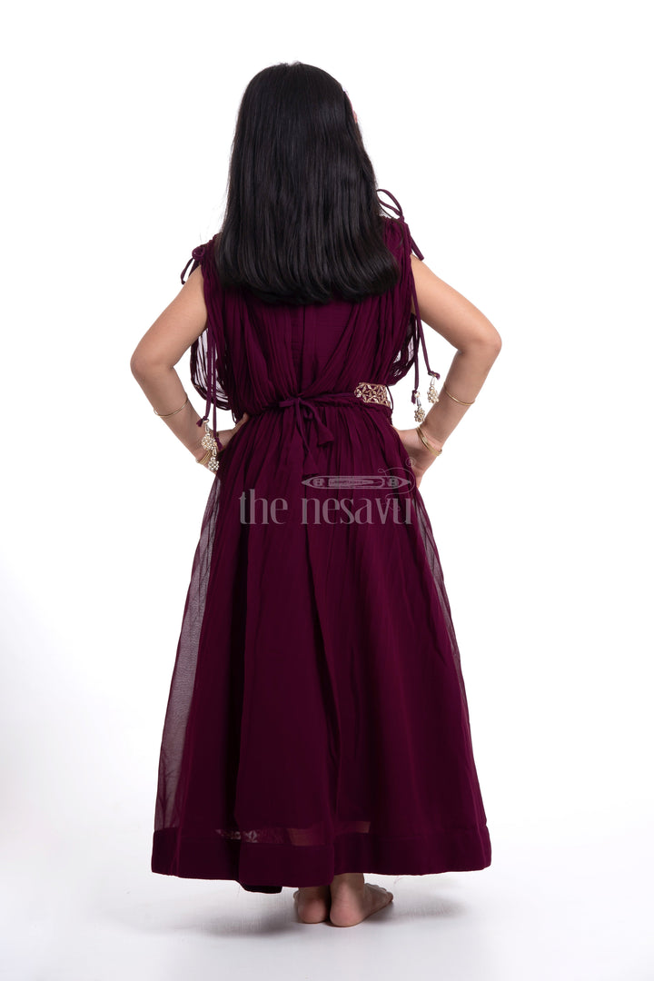 The Nesavu Girls Party Gown Maroon Georgette Embroidered Party Gown for Girls Nesavu Maroon Georgette Embroidered Party Gown for Girls - Elegant & Stylish