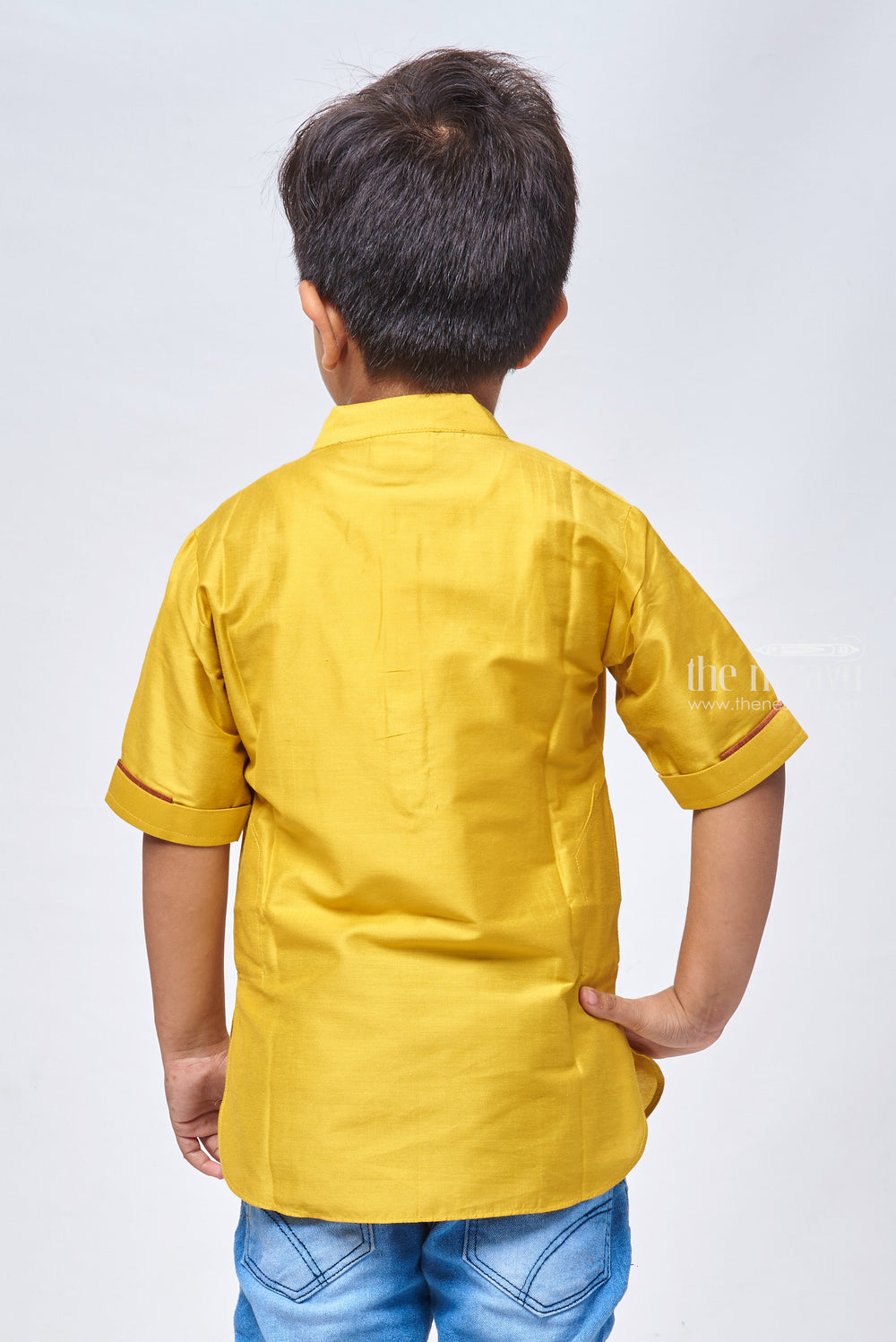 The Nesavu Boys Kurtha Shirt Matching Daddy and Son Shirts - Sunshine Bloom Vibrant Yellow Boys Shirt with Floral Embroidery Nesavu Cute Sibling Kurta Shirts | Trendy Designs for Brothers Combo Shirt | The Nesavu