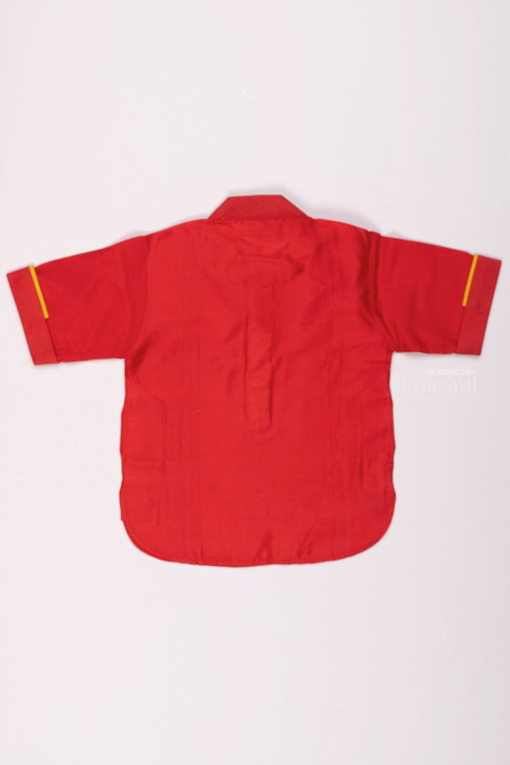 The Nesavu Boys Kurtha Shirt Matching Shirts for Dad and Son - Ravishing in Red Captivating Red Boys Shirt with Floral Embroidery Nesavu Traditional and Trendy Boys Kurta Shirt | Discover Boys Designer Shirts | The Nesavu