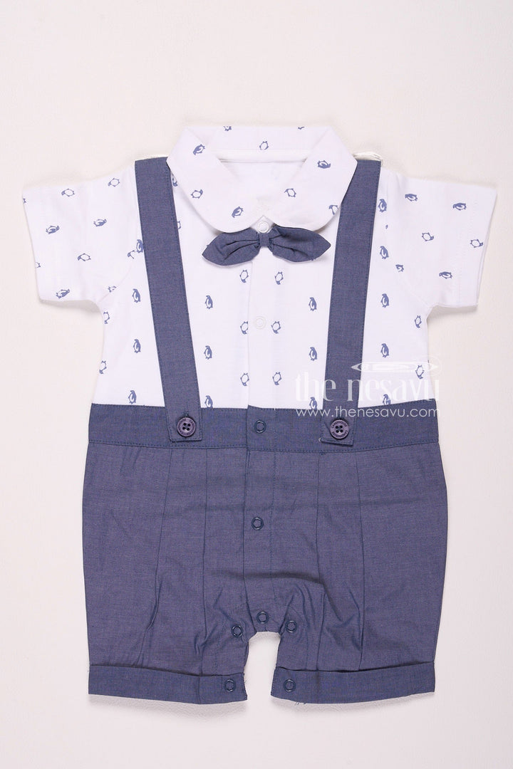 The Nesavu Baby Rompers/Onesies Navy Bow Tie Suspender Baby Boy Romper Nesavu 10 (NB) / Blue BCS055A-10 Navy Bow Tie Suspender Baby Boy Romper - Elegant & Stylish