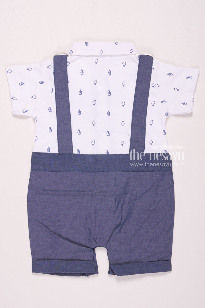 The Nesavu Baby Rompers/Onesies Navy Bow Tie Suspender Baby Boy Romper Nesavu Navy Bow Tie Suspender Baby Boy Romper - Elegant & Stylish