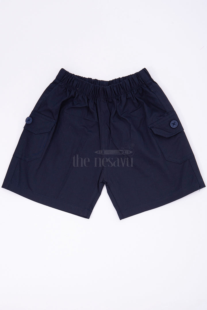 The Nesavu Boys Shorts Navy Boys Pure Cotton Bermuda Shorts with Elastic Waist Nesavu 16 (1Y) / Blue BWS010D-16 The Nesavu Navy Boys Pure Cotton Bermuda Shorts - Elastic Waist & Casual Style