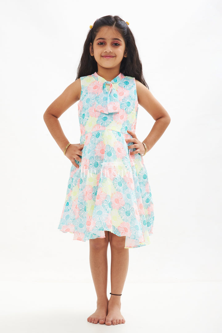 The Nesavu Girls Cotton Frock Neon Floral Georgette Sleeveless Frock for Girls Nesavu 16 (1Y) / Pink GFC1345A-16