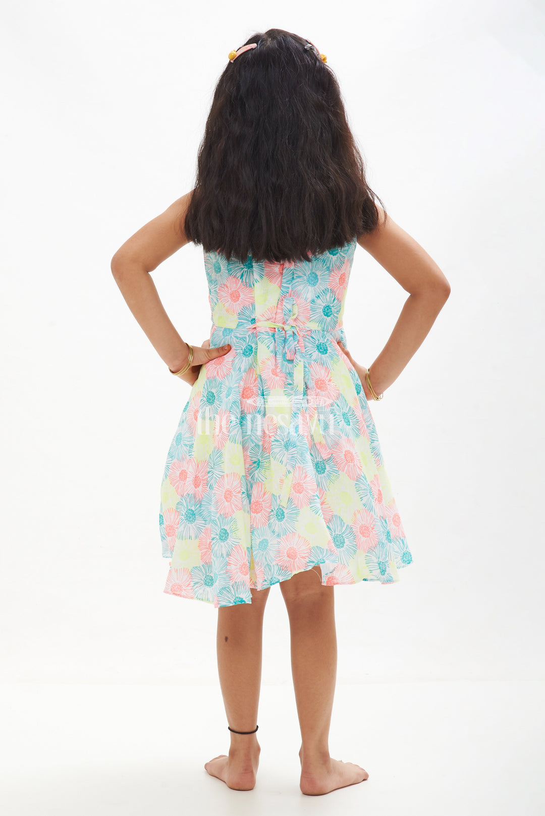 The Nesavu Girls Cotton Frock Neon Floral Georgette Sleeveless Frock for Girls Nesavu