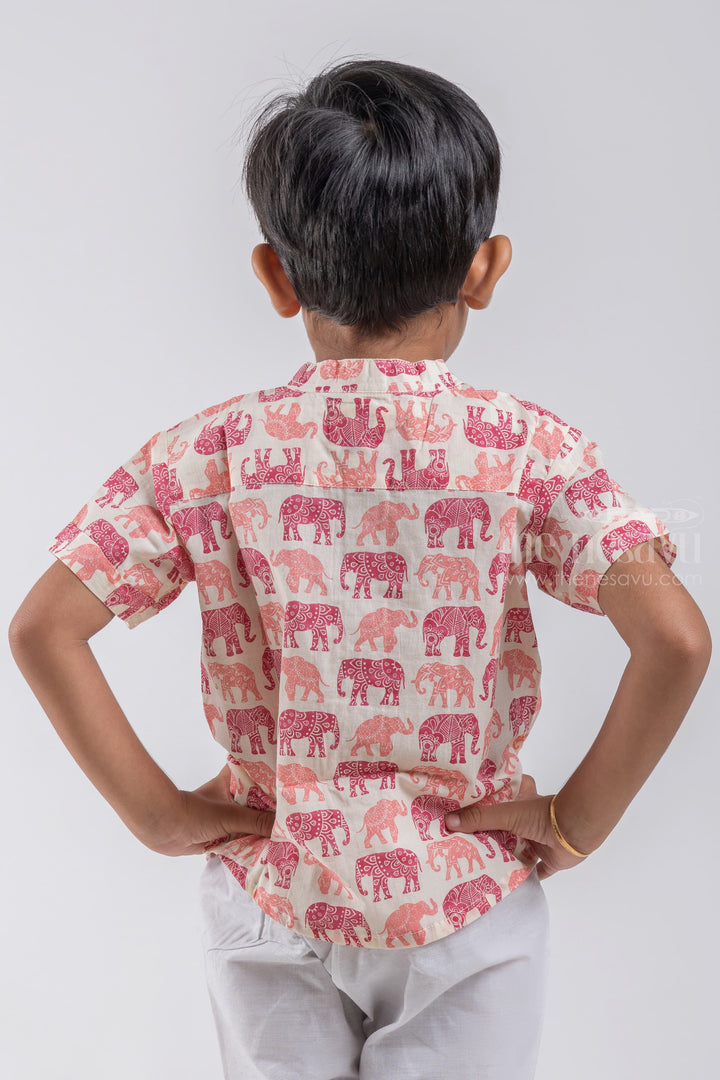 The Nesavu Boys Cotton Shirt Nesavu Fancy Elephant Design Printed Half White Cotton Shirt for Boys psr silks Nesavu