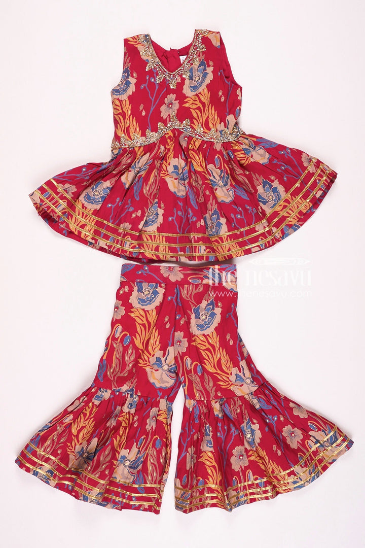 The Nesavu Girls Sharara / Plazo Set Nesavu Modal Silk Printed Daily Wear Sharara Plazo Suit for Girls Simple Festive Wear Nesavu 16 (1Y) / Maroon GPS311A-16 Nesavu Modal Silk Daily Wear Sharara Plazo Suit for Girls | Festive Wear