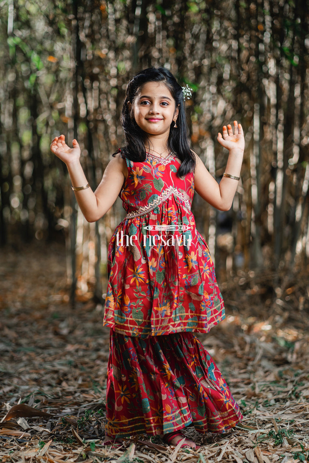 The Nesavu Girls Sharara / Plazo Set Nesavu Modal Silk Printed Ethnic Indian Wear for Girls Diwali and Navratri Special Nesavu Nesavu Modal Silk Ethnic Indian Wear for Girls | Diwali and Navratri Special