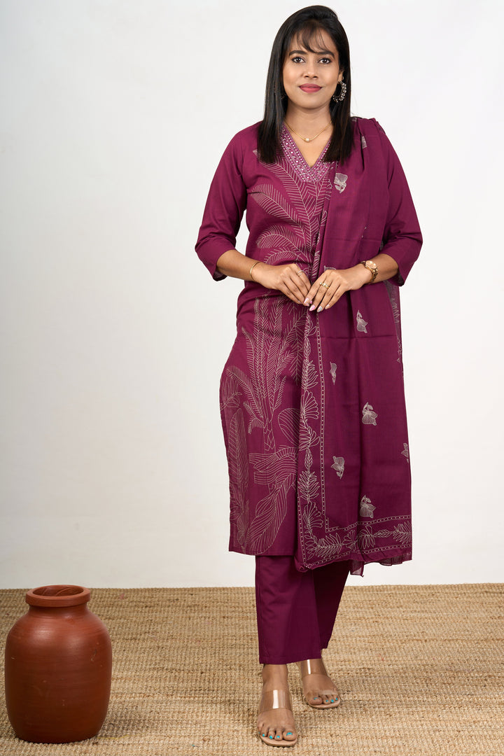 The Nesavu Womens Flared Suit Sets Nesavu Women's Georgette Flared Suit Set in Purple – Elegant Wedding Wear Dresses Nesavu 38 (M) / Purple WTH068A-38 Nesavu Women's Georgette Flared Suit Set Purple  Elegant Wedding Wear Dresses