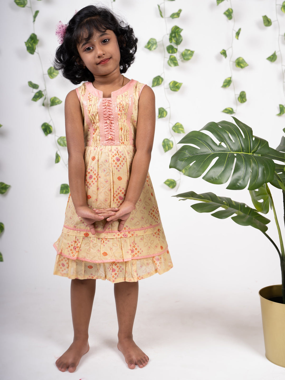 The Nesavu Frocks & Dresses Nesavu Yellow Baby Frock With Pleated Yoke Neck psr silks Nesavu