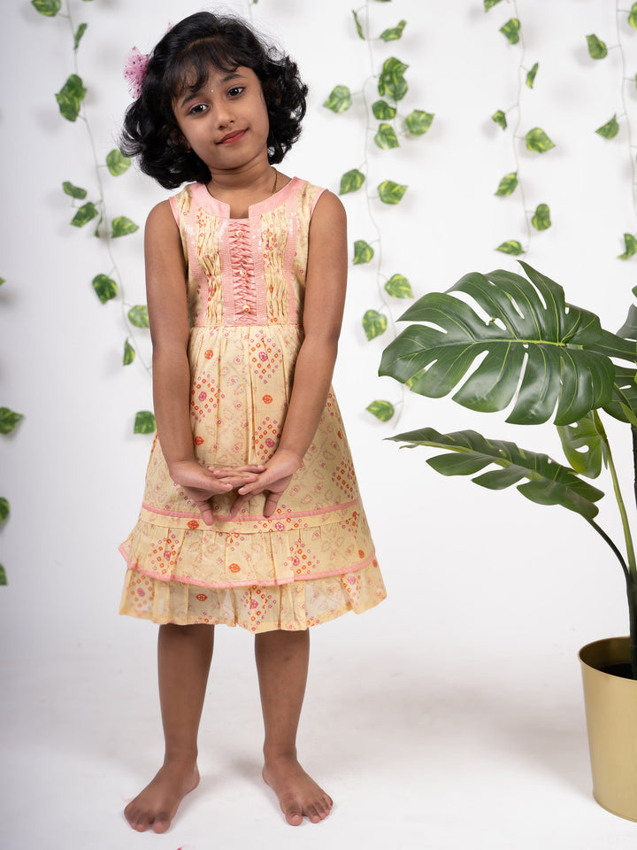 The Nesavu Frocks & Dresses Nesavu Yellow Baby Frock With Pleated Yoke Neck psr silks Nesavu