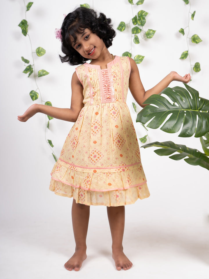 The Nesavu Frocks & Dresses Nesavu Yellow Baby Frock With Pleated Yoke Neck psr silks Nesavu