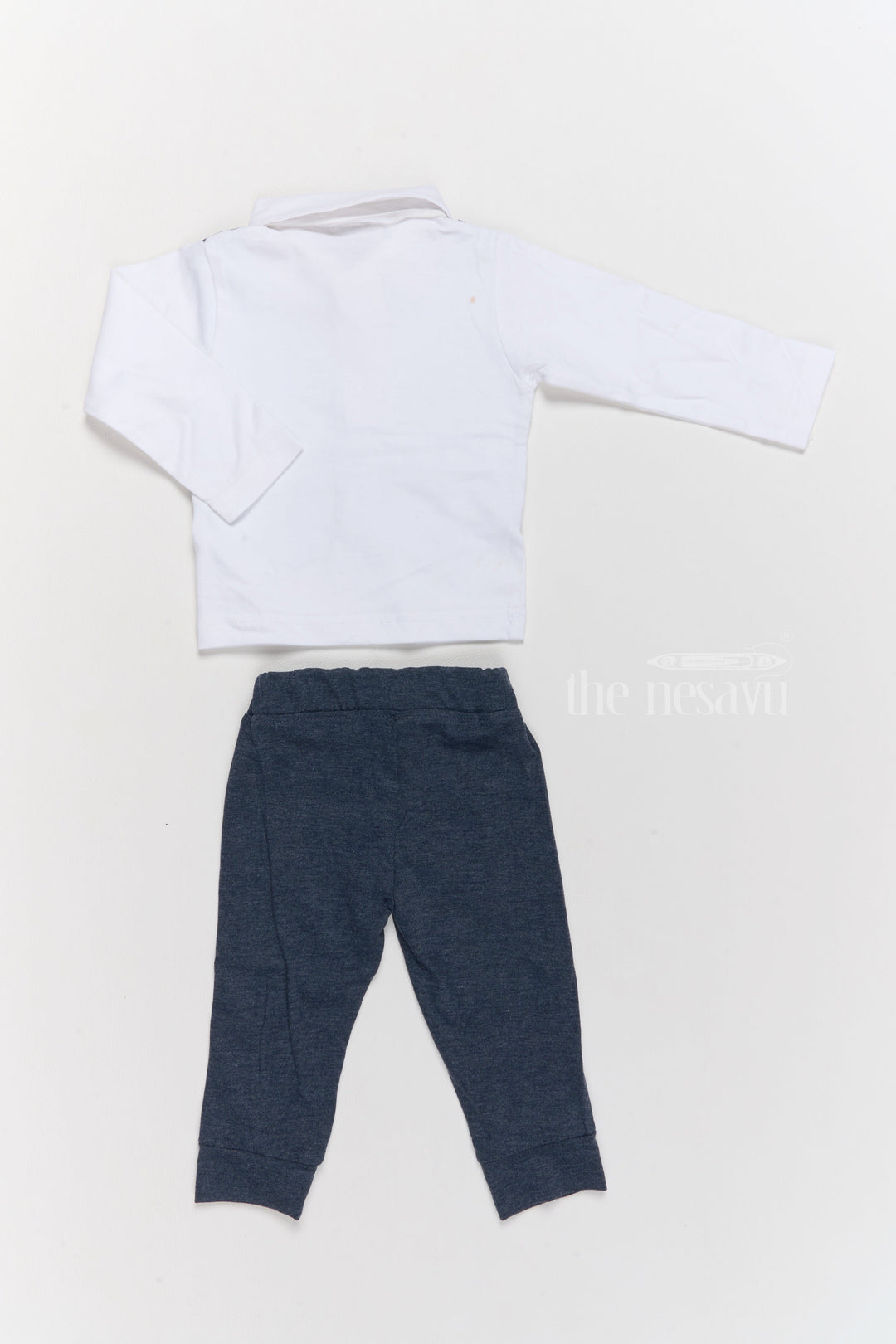 The Nesavu Baby Casual Sets New Born Thermal Wear Cotton Two-Piece Set with Blue Striped Vest and Navy Pants Nesavu Nesavu New Born Thermal Wear Cotton Two-Piece Set Blue Striped Vest