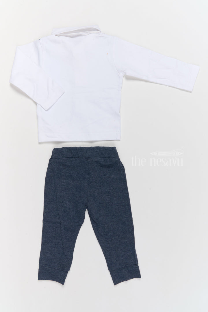 The Nesavu Baby Casual Sets New Born Thermal Wear Cotton Two-Piece Set with Blue Striped Vest and Navy Pants Nesavu Nesavu New Born Thermal Wear Cotton Two-Piece Set Blue Striped Vest