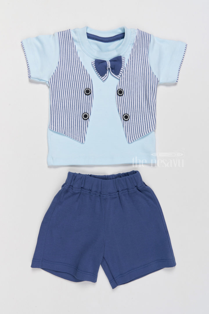 The Nesavu Baby Casual Sets Newborn Festive Wear Set with Bowtie and Striped Vest for Special Occasions Nesavu 10 (NB) / Blue BCS196B-10 Nesavu Newborn Festive Wear Set Bowtie Striped Vest Special Occasions