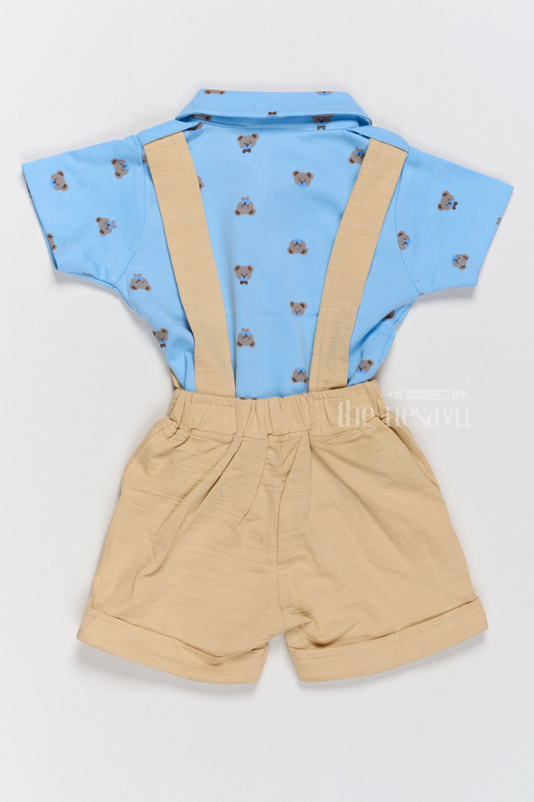 The Nesavu Baby Casual Sets Newborn Fourth of July Outfit Blue Bow Tie Shirt with Yellow Suspender Shorts Nesavu Nesavu Newborn Fourth July Outfit Blue Bow Tie Shirt Yellow Suspender Shorts