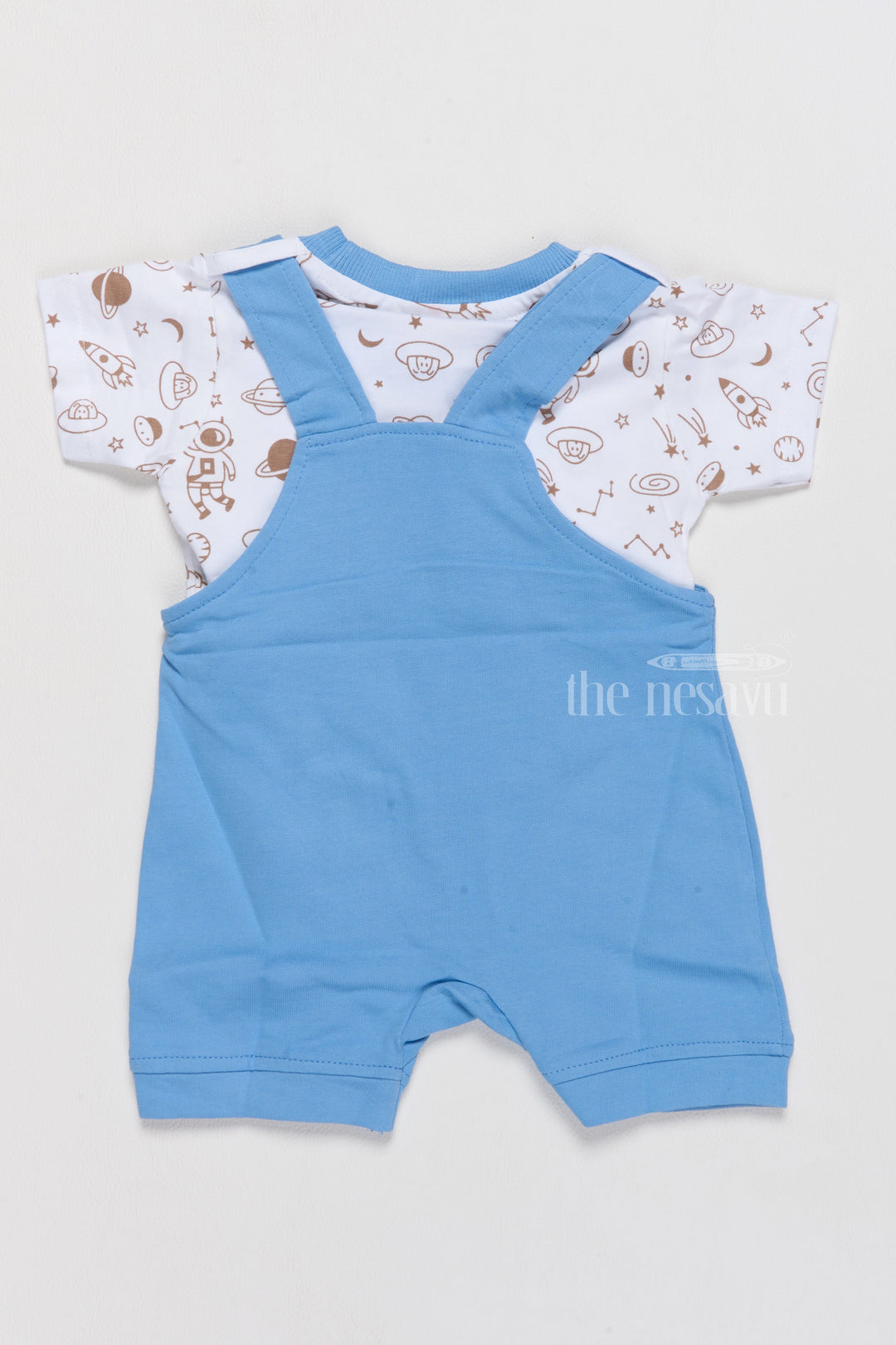 The Nesavu Baby Casual Sets Newborn Holiday Dress Blue Space Theme Dungaree with Printed T-Shirt Nesavu Nesavu Newborn Holiday Dress Blue Space Theme Dungaree Printed T-Shirt